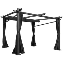 Metal Pergola with Sliding Roof Canopy, Retractable Pergola Canopy, 10' x 10', Beige