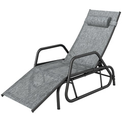 Outdoor Glider Lounge Chair, 3-Position Adjustable Tanning Chair Recliner with Headrest for Garden, Yard, Pool, Grey