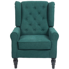 Fabric Accent Chair, Button Tufted Armchair, Upholstered Modern Living Room Chair, Wingback Chair with Wood Legs, Rolled Arms, Thick Padding for Bedroom, White