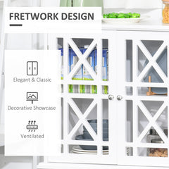 Storage Cabinet with Fretwork Doors and Shelf, Modern Freestanding Sideboard, Buffet, Blue