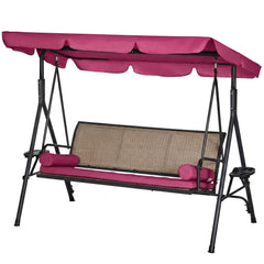3-Seat Patio Swing Chair, Outdoor Canopy Swing Glider with Adjustable Shade, Rattan Seat and Steel Frame, for Porch, Garden, Poolside, Dark Grey