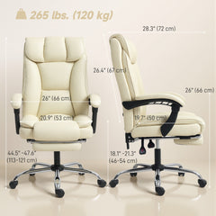 Executive Office Chair, Pet-Friendly Leather Ergonomic Desk Chair with Footrest, Swivel Recliner, Beige