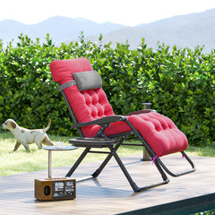 Padded Folding Recliner Chair, Patio Lounger with Cupholder, Adjustable Backrest, Removable Cushion, Black