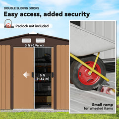 9.1 x 6.4 x 6.3 ft Garden Metal Storage Shed with Floor Foundation, Durable Outdoor Tool Storage House with Double Doors, Weather-Resistant, Dark Grey Yellow