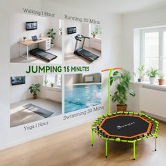 50" Foldable Mini Trampoline, Fitness Trampoline Rebounder with Bungee, Adjustable Handle Bar, Stable & Quiet