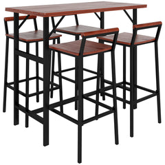 5 Piece Patio Bar Set with 47" Bar Height Table and 4 Bar Stools, for Backyard, Balcony, Porch, Pool, Lawn, Brown