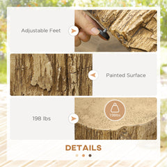 Concrete Finish Side Table, Lightweight Accent Table, 17" Patio Tree Stump End Table with 4 Adjustable Feet for Indoor, Outdoor, Natural Brown