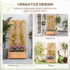 Wood Planter with Trellis for Vine Climbing, Raised Garden Bed to Grow Vegetables for Backyard, 30" x 14" x 67", Brown