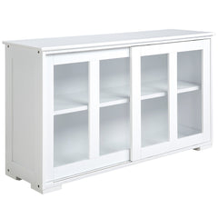 Modern Kitchen Sideboard, Stackable Storage Cabinet, Sliding Glass Door Console, Cupboard Serving Buffet for Kitchen & Dining Room, Black