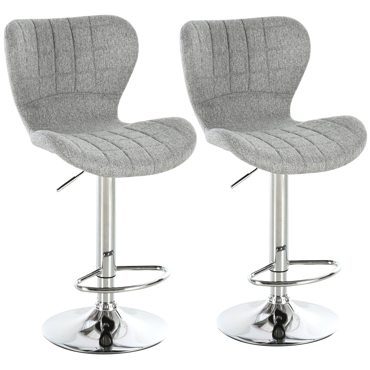 Set of 2 Counter Height Bar Stools Swivel Stool Height Adjustable Bar Chairs with Footrest for Kitchen Dining Home Pub, Grey