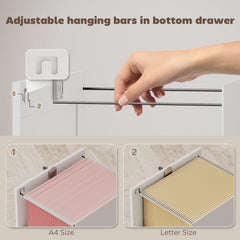 Mobile Printer Stand with Charging Station and USB Ports, Locking Filing Cabinet for A4 and Letter Size, White