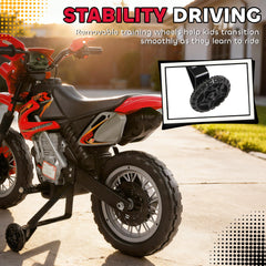 6V Kid Electric Ride On Motorcycle Powered Dirt Bike Battery Scooter For 3-6 Year Old Kids Toddlers W/ Training Wheels Red