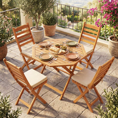 Acacia Wood Outdoor Folding Dining Table for 4 Octagonal with Slatted Tabletop