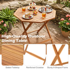 Acacia Wood Outdoor Folding Dining Table for 4 Octagonal with Slatted Tabletop