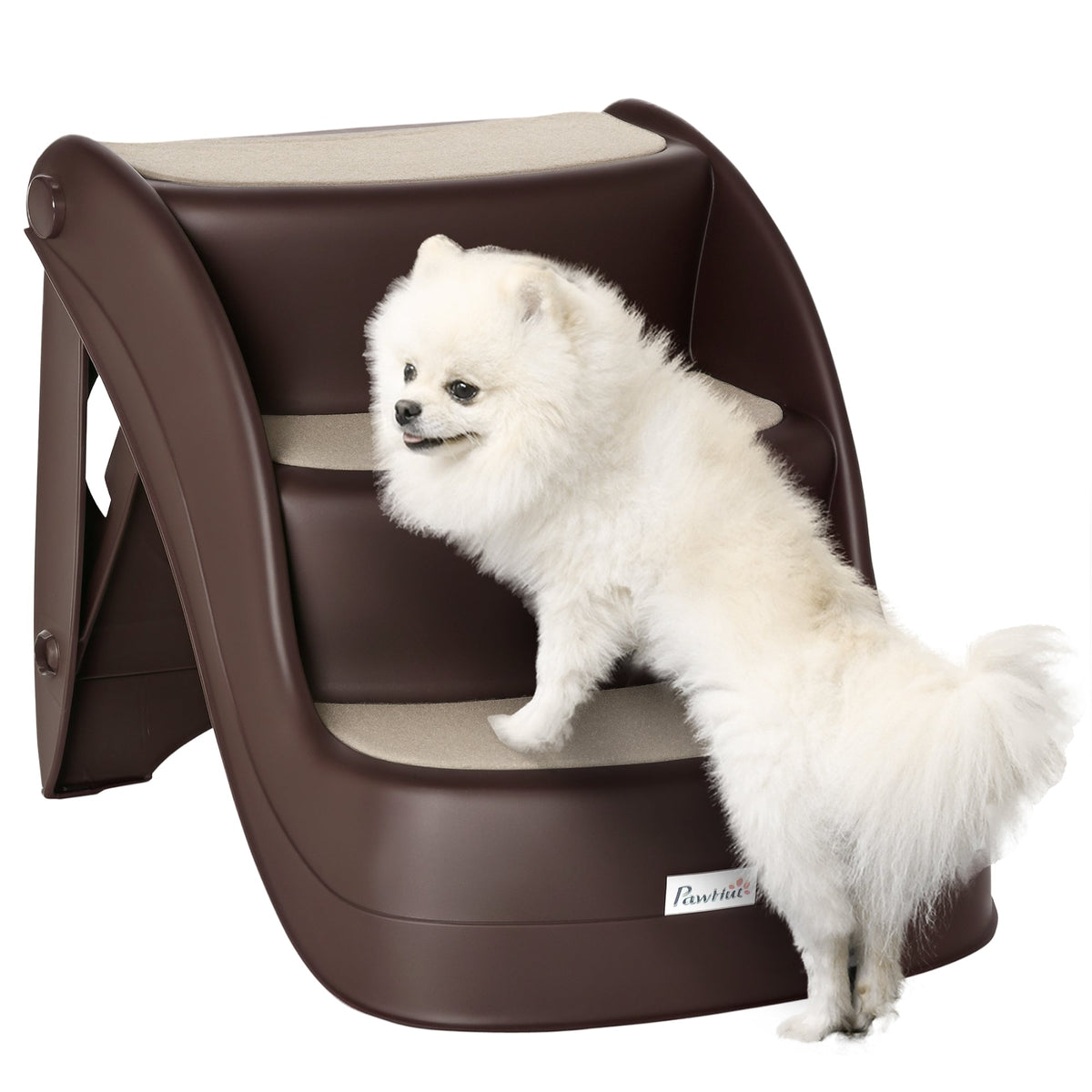 Portable Pet Stairs Foldable Steps for Small Dogs and Cats 3-Step with Non-slip Treads for Beds Sofas, Cream