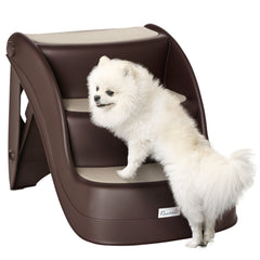 Portable Pet Stairs Foldable Steps for Small Dogs and Cats 3-Step with Non-slip Treads for Beds Sofas, Cream