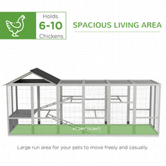 142" Outdoor Wooden Chicken Coop with Run, Ramps, Perches, Storage, Combinable Design for 6 - 10 Chickens, Grey
