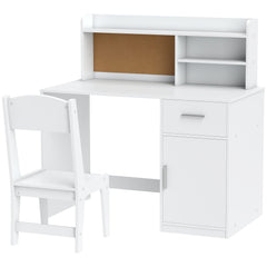 Kids Desk and Chair Set, Kids Study Table and Chair Set with Storage Hutch, Drawer, Cabinet, Compartments, Cork Board