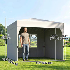 9.6 x 9.6 ft Pop Up Canopy Tent with 3 Sidewalls, UPF 50+ 1-Button Push Easy Setup Outdoor Instant Canopy, Light Grey
