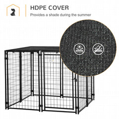 Outdoor Dog Kennel, Lockable Pet Playpen Crate with Top Cover, Black
