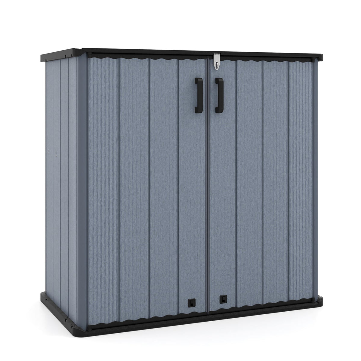 All-Weather Storage Box with Floor and Removable Shelf for Patio and Lawn-Gray