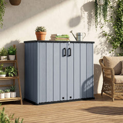 All-Weather Storage Box with Floor and Removable Shelf for Patio and Lawn-Gray