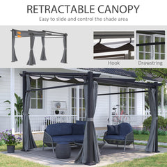 Metal Pergola with Sliding Roof Canopy, Retractable Pergola Canopy, 10' x 10', Beige