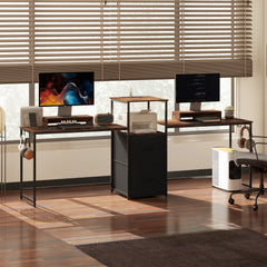 96 Inch Gaming Desk, Dual Computer Desk for 2 Person with Power Outlets and Monitor Stands, Black