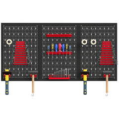 28 Piece Metal Peg Board with Accessories, Shelf Tool Organizer, Black and Red