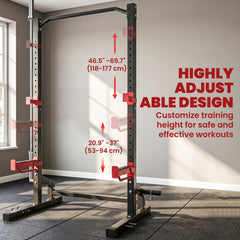 Power Cage Squat Rack, 1100LB Heavy-Duty Power Rack with Pull-Up Bar, Adjustable J-Hooks, Plates and Barbell Storage