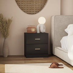 Bedside Table with 2 Drawers, Modern Nightstand for Bedroom, White
