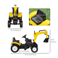 Ride on Tractor for Kids, Pedal Excavator Ride on Toy with Controllable Front Bucket for 3 Years Old, Yellow
