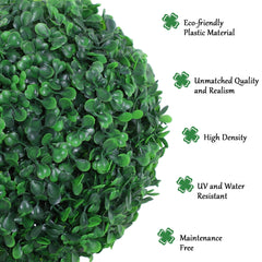 Set of 2 Artificial Ball Boxwood Topiary Trees, 44.1" Fake Plants in Pots for Outdoor Indoor Decor, Dark Green
