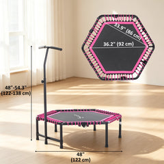 48" Adult Hexagon Rebounder Trampoline Fitness Bungee Jumping Cardio Trainer Outdoor Bouncer Jumper Adjustable Bar Pink