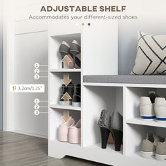 Upholstered Shoe Storage Bench w/ Seat, Entrance Bench w/ Drawer and 6 Open Shelves for Hallway, Grey