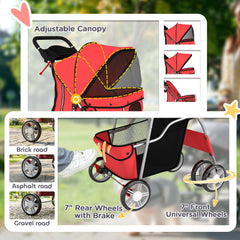Pet Stroller with Reflective Strips, Foldable Cat Stroller with 360° Swivel Wheels for Small Dogs and Cats, Blue