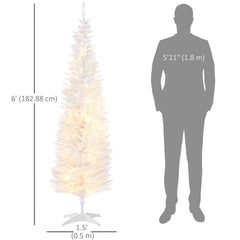 6' Pre Lit Artificial Pencil Christmas Trees, Xmas Tree with Realistic Branches and Warm White LED Lights, Green