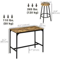 5-Piece Bar Table Set for 4, Industrial Counter Height Bar Table and Chairs for Kitchen, Dining Room, Grey