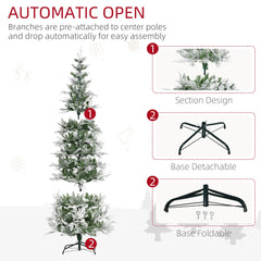 6 Feet Pencil Snow Flocked Artificial Christmas Tree with 517 Realistic Cypress Branches, Auto Open, Green