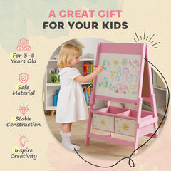 Art Easel for Kids, Double-Sided Whiteboard & Chalkboard with Paper Roll, 2 Storage Boxes, Gift for Boys, Girls, Green