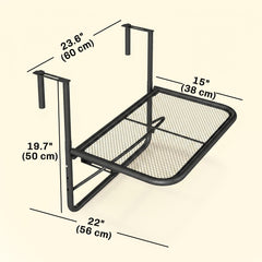 Adjustable Balcony Hanging Railing Table, Metal Mounting Mini Wall Desk Storage Rack, Outdoor Flower Stand Serving Table Rectangle, Black