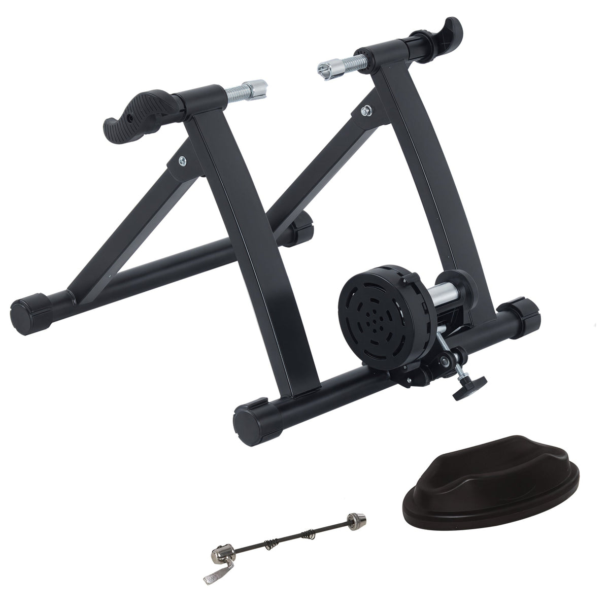 Foldable Indoor Bike Trainer, Stationary Bicycle Stand for Riding Exercise, 26-28" & 700C Wheels, Quick Release Skewer & Front Wheel Riser Block Included, Black