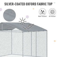 Dog Kennel Outdoor Run Fence with Roof, Steel Lock, Mesh Sidewalls for Backyard & Patio, 9.8' x 9.8' x 7.7'