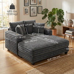 60" Chaise Lounge Chair, Oversized Upholstered Sofa Bed with Cup Holders & Pillows, Sleeper Couch for Living Room, Beige