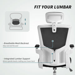 Ergonomic Office Chair, Swivel Desk Chair with Adjustable Lumbar Support, Headrest and Height, Flip-up Armrests, Beige