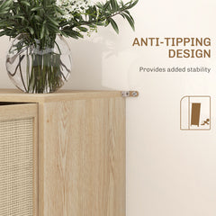 Kitchen Sideboard Cabinet, Boho Storage Cabinet with Shelves, Wood Legs, Decorative Rattan Doors, Black