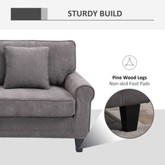 Modern 3 Seater Sofa, Corduroy Fabric 3 Seater Couch with Pine Wood Legs and Rolled Armrests for Living Room, Beige
