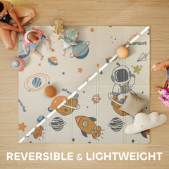 Foldable Baby Plat Mat, 77" x 69" Kids Floor Mat for Crawling and Learning, Astronaut & Planet Theme