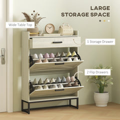 Slim Shoe Storage with 2 Flip Drawers and Adjustable Shelves Shoe Cabinet Organizer for 12 Pair, Rustic Brown