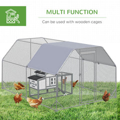 Chicken Run Outdoor, Galvanized Large Metal Chicken Coop Cage, Walk-in Enclosure Poultry Hen Run House Playpen Rabbit Hutch with Flat Roof, Cover, 9.2'x6.2'x6.5', Silver